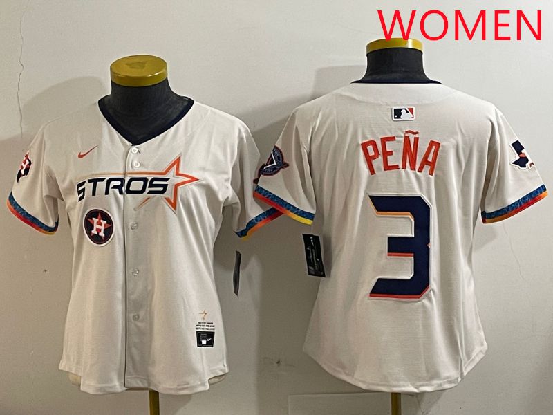Women Houston Astros #3 Pena Cream Fourth generation Joint Name Nike 2025 MLB Jersey style 7->women mlb jersey->Women Jersey